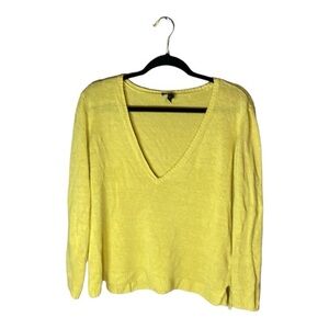 Eileen Fisher 100% Organic Linen Yellow V-Neck‎ Lightweight Sweater Size Medium